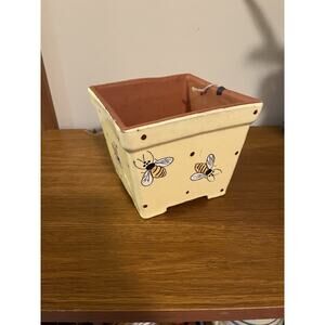 Square Terra Cotta Yellow Bumblebee Planter Pot Garden Decor